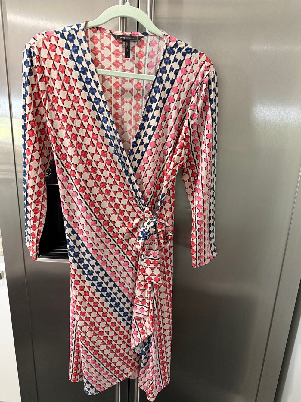 Pink Red and Blue Geometric Wrap Dress